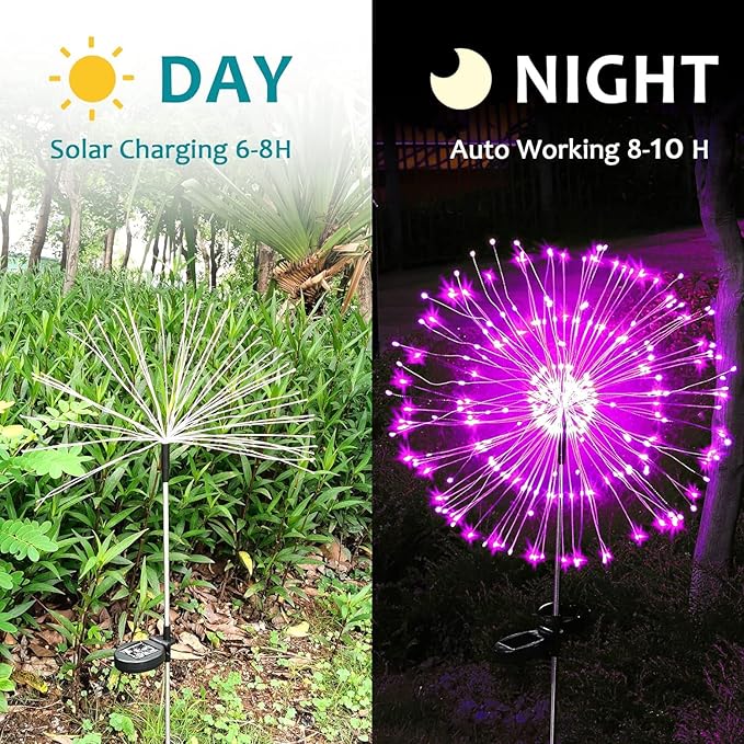 JJGoo Solar Firework Lights, 2 Pack 120 LEDs 2 Lighting Modes Solar Garden Lights Outdoor Waterproof for Yard Patio | Lumora