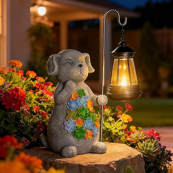 Solar Dog Garden Statue with Lantern – Waterproof Resin Outdoor Decor for Yard, Lawn, Flower Bed, Backyard, Front | Lumora