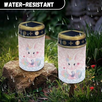 Rabbit Eggs Solar Garden Lights Outdoor, Cross Solar Lights Outdoor Waterproof Solar Powered Lights for Outside Patio Yard Pathway