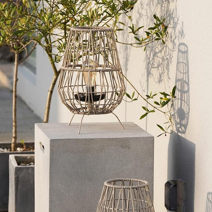 Solar Yard Decorative Solar Outdoor Tabletop Lights - 2 Pack, 15-inch Patio, Porch, and Garden Decor with LED Edison Bulbs in Water Resistant Resin & Polyester Cord Woven Design - Taupe Brown