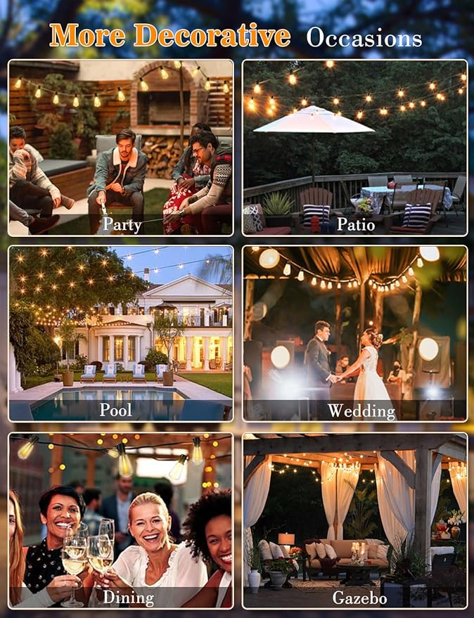 100FT Outdoor String Lights with Remote Patio Lights for Outside 52 Shatterproof Waterproof ST38 Edison Bulbs | Lumora