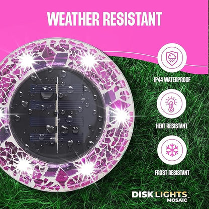 Mosaic Solar Pathway Lights - 8PK Waterproof Outdoor Solar Landscape Lights for Yard, Driveway & Walkway - Pink