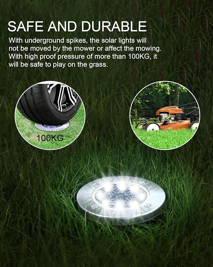 UFOND 8 Pack Solar Ground Lights, Outdoor Waterproof Garden Light Decor, Disk Solar Deck Light, Landscape Lighting | Lumora