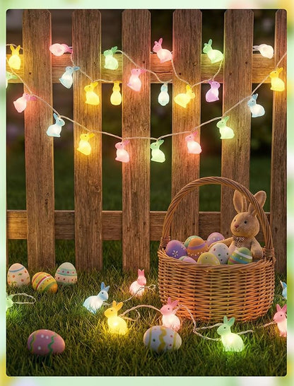 Easter Rabbit String Lights 8.5FT Plug in Bunny Fairy Lights Outdoor Easter Decorations String Lights with 10 Multicolor Bunny Lights for Indoor Wedding Birthday Party Garden Wall Home Decorations