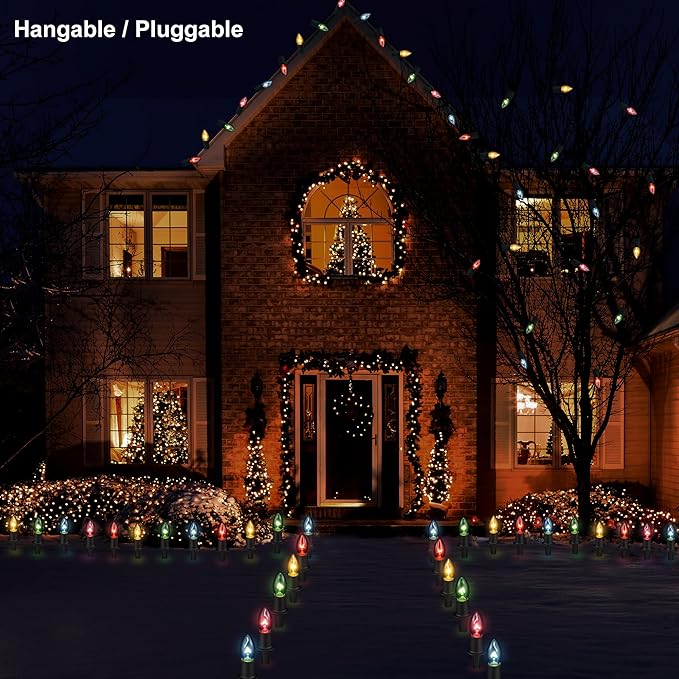 Christmas Lights Outdoor 20 Pathway Lights - 24.2ft Multicolor Walkway Light with Stakes, C9 Driveway Light for Outside Yard Garden, Extendable for Xmas Holiday Decorations, 20 Lights