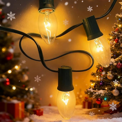 25Ft C9 Clear Valentine's Day Lights Outdoor, Vintage String Lights with 26 C9 Warm White Bulbs, Hanging Incandescent Christmas Decorations Lights for Patio Roofline Christmas Tree Garden Pathway