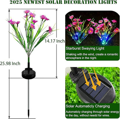 Decorative Solar Garden Lights, 4 Pack LED Lily and Butterfly Flower Outdoor Waterproof Lights for Yard, Patio, Lawn (Daisy)