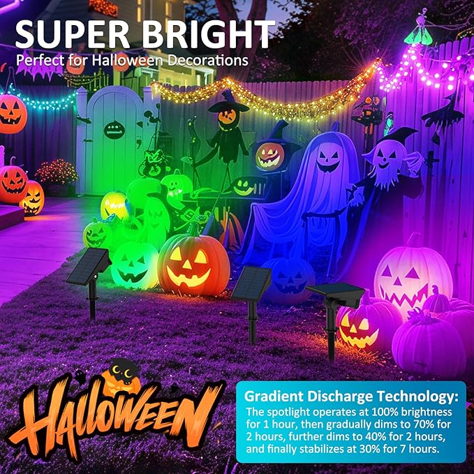 Halloween Solar Color Changing Lights Outdoor 7 Lighting Modes Waterproof IP65 Multicolor Landscape Spotlights | Lumora