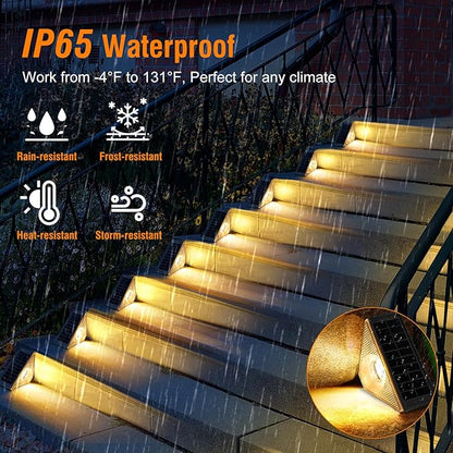 Solar Stair Lights Outdoor Waterproof, 3 in 1 Solar Step Lights for Outside, Dusk to Dawn Step Lights Solar Powered, Solar Lights Outdoor Decor for Stair Step Deck (12)