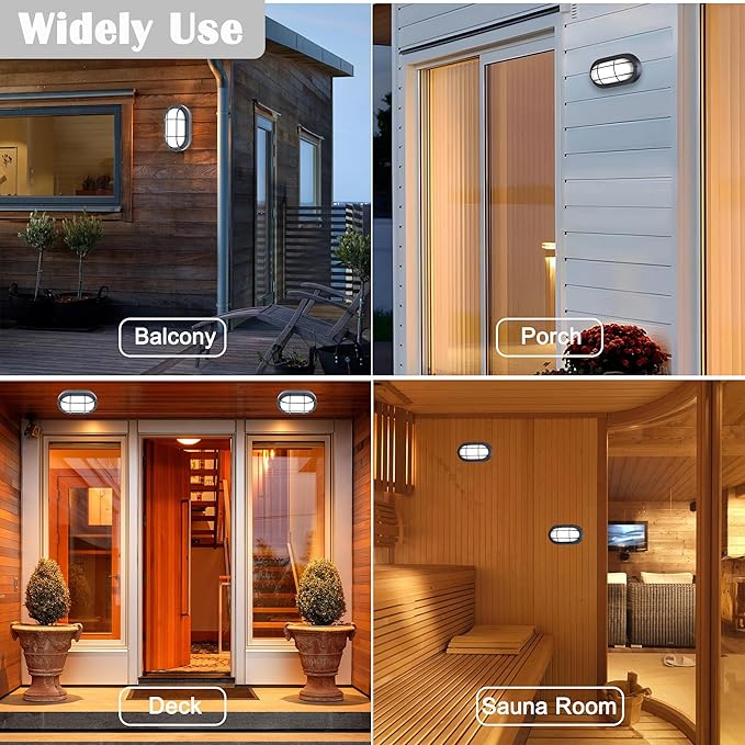Outdoor LED Bulkhead Light Worked as Outdoor Flush Mount Ceiling Light, Wall Lantern, 6W 520Lumens 5000K Daylight, Dimmable, Aluminum Housing, Black 2 Pack