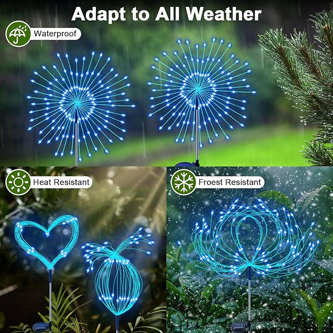 Solar Garden Lights Outdoor, 2 Pack 120 LED Twinkling Firework Lights Decorative with 2 Modes, Outdoor Waterproof | Lumora