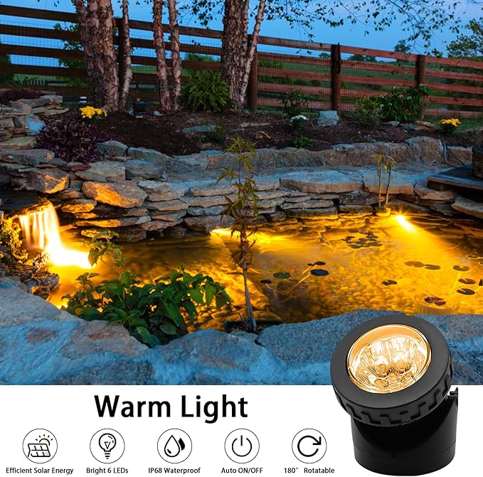 AVEKI Solar Pond Spotlights, 2 in 1 12 LED Solar Underwater Lights with Dual Head Waterproof Submarine Landscape | Lumora