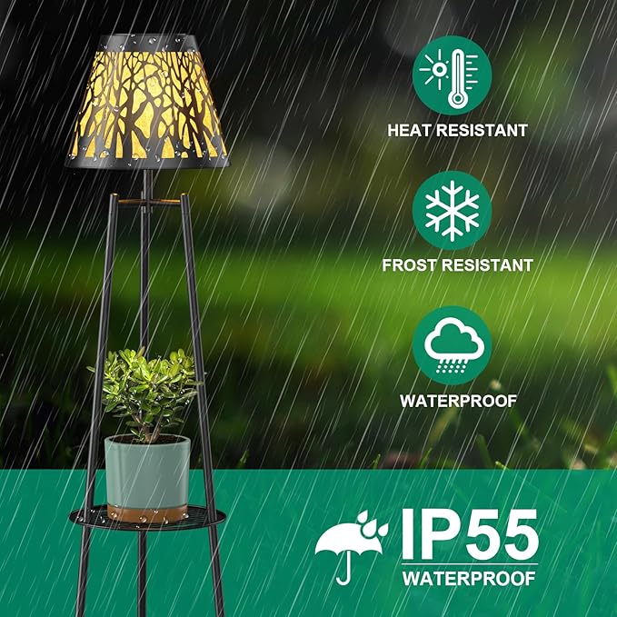 MXwcy 2 Pack Metal Solar Floor Lights Outdoor with Plant Stands, 45.5'' Solar Powered Street Lights, for Garden | Lumora
