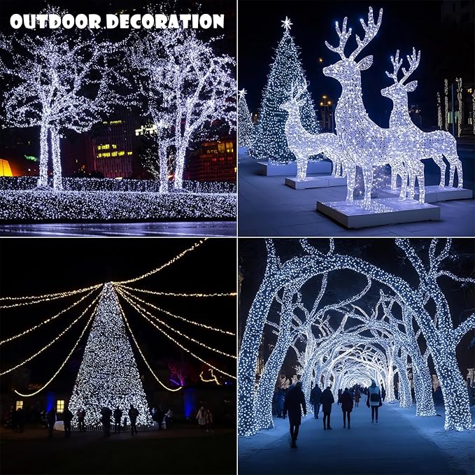 Solar String Lights for Outside,100FT 300 LEDs Solar Fairy Lights,Waterproof 8 Modes Button Outdoor String Light for Patio Garden Backyard Tree Wedding Christmas,Silver Wire,Cool White