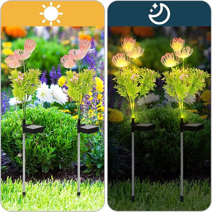 4 Pcs Solar Flower Lights Outdoor Waterproof, Solar Garden Lights for Pathway, Yard, Patio, Lawn, Easy Installation, Auto on/Off, Energy-Saving, Ip65 Weatherproof, Multi-Color Led Decoration