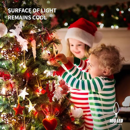 WATERGLIDE C6 Valentines Lights, 33ft 100 LED Faceted String Lights Green Wire Christmas Fairy Lights with 29V Adaptor, 8 Lighting Mode, Waterproof for Indoor Outdoor Patio Xmas Tree Party Decor, Red