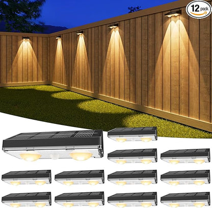 VOLISUN Solar Fence Lights Outdoor, 12 Pack Fence Lights Solar Powered with Warm White LED Spot Lens, IP65 Waterproof, Solar Lights for Fence, Patio, Backyard, Railing, Deck（Black）