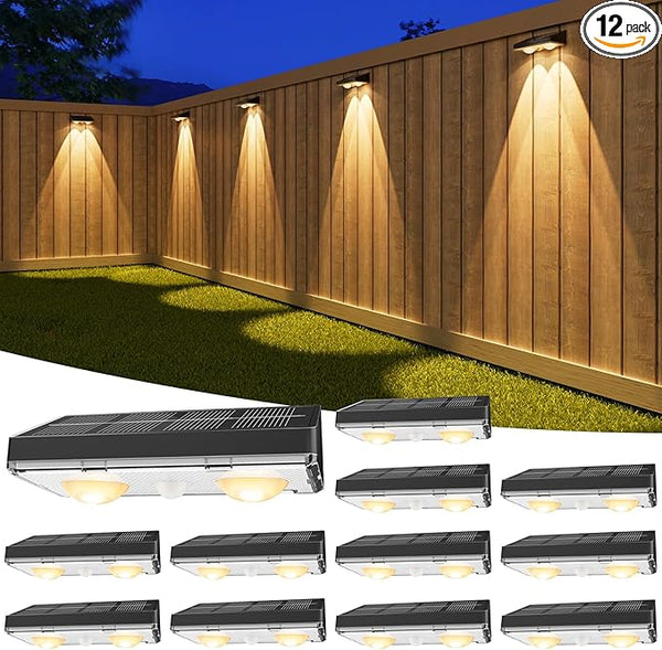 VOLISUN Solar Fence Lights Outdoor, 12 Pack Fence Lights Solar Powered with Warm White LED Spot Lens, IP65 | Lumora