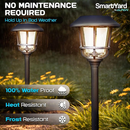 Solar Pathway Lights 4 Pack – 12 Lumens LED, Warm White, Weather-Resistant, Durable Stainless Steel & Aluminum, Outdoor Solar Garden, Yard, Walkway Lighting, Easy Stake Installation