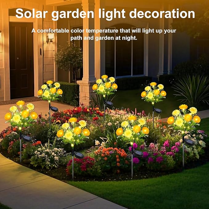 2 Pack Solar Flower Lights Outdoor - 14 Blooming Waterproof Snow Lotus Garden Lights for Patio, Yard, Pathway, and Landscape Decoration - Auto On/Off, IP65
