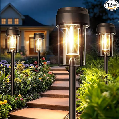Solar Pathway Lights Outdoor, 12 Pack Bright Solar Path Lights IP65 Waterproof, Auto On/Off Outdoor Lighting 3200k for Yard Walkway Driveway Landscape Garden Decor