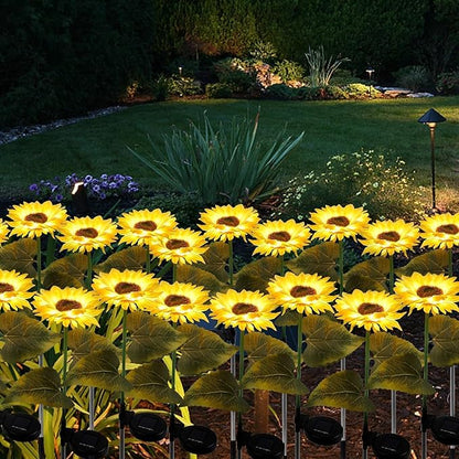 2 Pack Solar Garden Stake Lights, Outdoor Sunflower LED Solar Powered Lights for Patio Lawn Garden Yard Pathway Decoration (Sunflower Warm White)