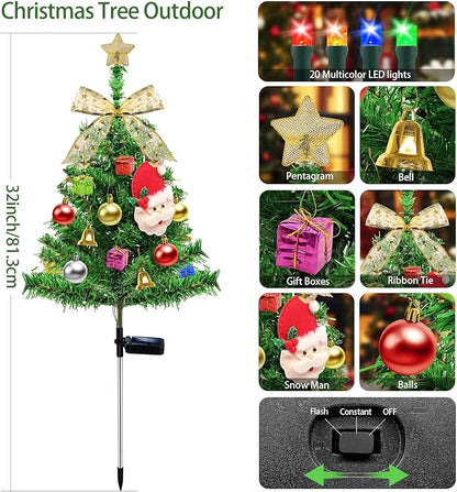 4 Pcs Solar Christmas Tree, Outdoor Christmas Decorations, 80 LED Waterproof Solar Christmas Lights, Multicolor Xmas Tree Lights for Outside Holiday Pathway Yard Garden Patio Grave Cemetery Decor