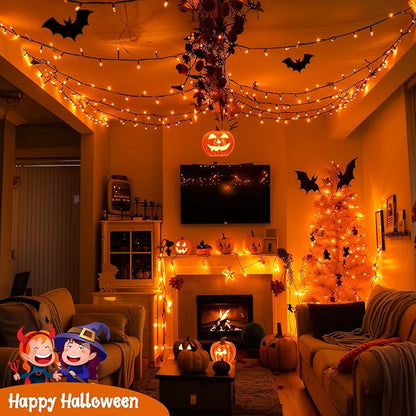 JMEXSUSS 400 LED Orange Lights for Halloween, 132ft Halloween String Lights Plug in with Remote, 8 Modes Orange String Light for Tree Garden Yard Porch House Decorations