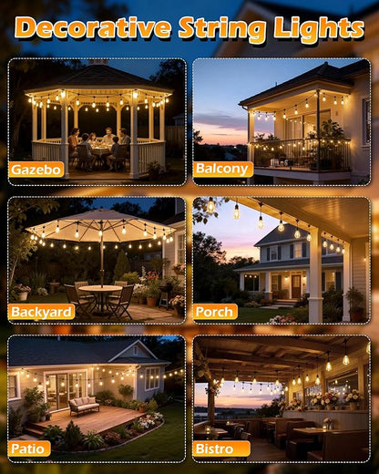 Outdoor String Lights 48 ft, LED Patio Lights with 16（15+1 Spare S14 Shatterproof Bulbs, IP 65 Waterproof, Outside Hanging Light for Cafe Bistro Backyard