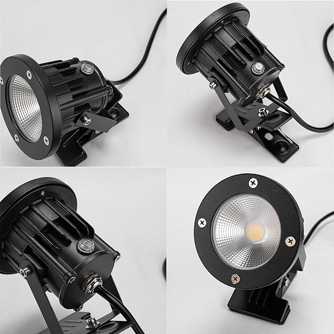Kiven LED Accent Uplight with Light Sensor, Waterproof Plug in Clamp Lamp Dusk to Dawn Sensor with 9.8FT Plug-in Cord, 3000K/Warm White LED Spotlight for Plants Porch Garden, Automatic On/Off(5Watts)