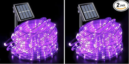 JMEXSUSS 200 LED Purple Solar Halloween Lights, 66 ft Rope Lights Outdoor Waterproof, PVC Tube Purple Christmas String Lights for Party Tree Fence Christmas (Pack of 2)