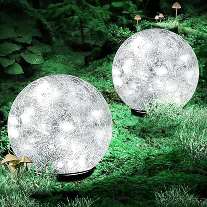 Cracked Glass Outdoor Solar Lights Landscape Garden Ball Lights, Garden Solar Ball Lights Waterproof (White, 12cm)