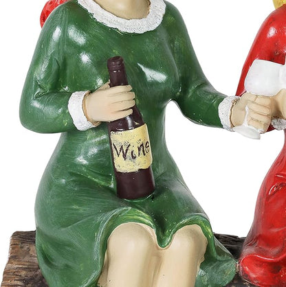 Exhart Garden Gnomes, Girl's Night Wine Drinking Solar Garden Gnome Statue, LED Hats, Outdoor Lawn and Yard Decoration, 5.5 x 10.5 x 9.5 Inch, Multicolor, Resin