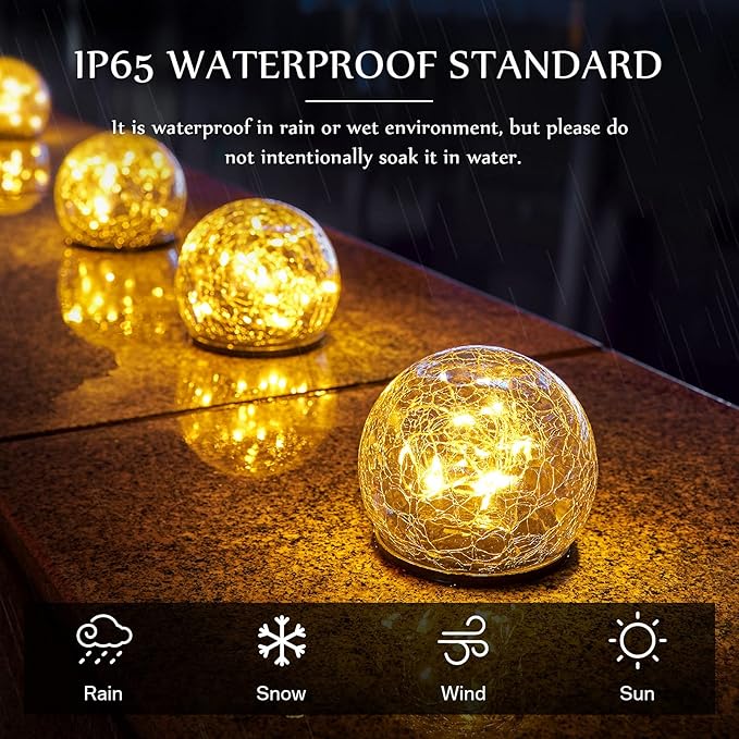 Honoson Solar Globe Lights Outdoor - Waterproof Cracked Glass Balls for Garden, Patio, Lawn & Yard, Warm White Solar LED Lights with Easy Installation & Durable Design(3.9 Inch,8 Pieces)