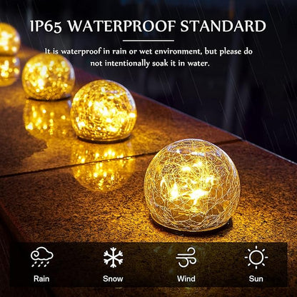 Honoson Solar Globe Lights Outdoor - Waterproof Cracked Glass Balls for Garden, Patio, Lawn & Yard, Warm White Solar LED Lights with Easy Installation & Durable Design(3.9 Inch,4 Pieces)