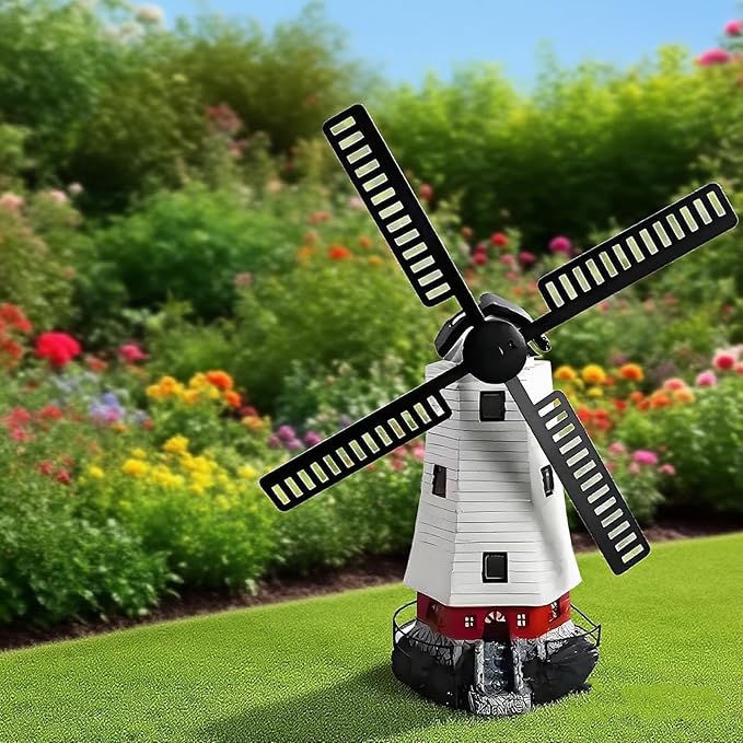 Solar Windmill Light Outdoor, Waterproof Garden Decoration with Auto Dusk to Dawn Sensor, Solar Powered Lantern for Yard, Patio, Park, Villa, and Residential Areas (White)