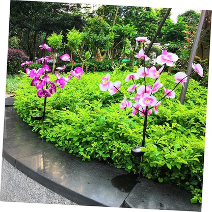 2pcs Orchid Shape Solar Ground Plug Lights Outdoor Garden Solar Lights for Pathway and Landscape Waterproof Decorative Colorful Shades