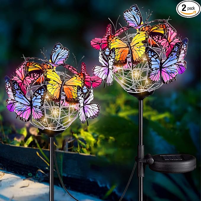 Outdoor Solar Butterfly Lights, Waterproof Solar Garden Stake Lights with 18 Butterflies Decor for Patio Yard Pathway Decoration, 2 Pack