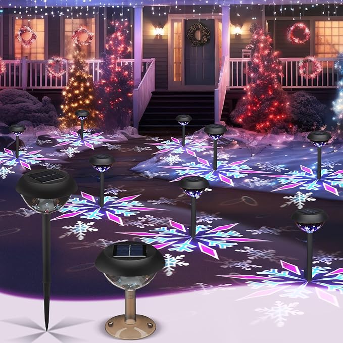 Retisee 4 Pack Outdoor Christmas Decorations, Solar Christmas Pathway Lights LED Snowflake Waterproof Solar Projector Lights for Outdoor Garden Yard Patio Xmas Decor