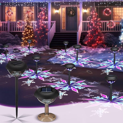 Retisee 4 Pack Outdoor Christmas Decorations, Solar Christmas Pathway Lights LED Snowflake Waterproof Solar Projector Lights for Outdoor Garden Yard Patio Xmas Decor