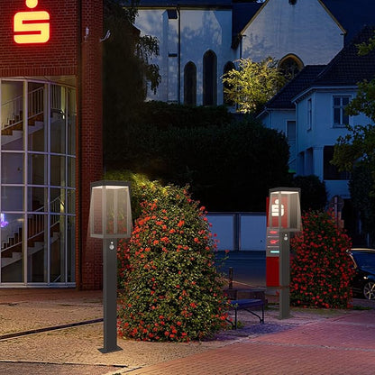Solar Landscape Path Lights 32in Outdoor Waterproof Modern Driveway Lights,LED Motion Sensor Garden Lamp Bollard Light 3000K 600LM for Walkway Yard Patio Lawn,Black