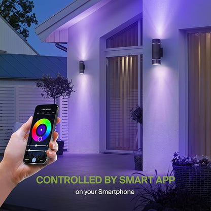 ASD 2 Light Smart RGBW LED Indoor & Outdoor Wall Light Fixture | 30W 900LM 2700K-6500K 120V Cylinder Up Down Lights | Waterproof Exterior Wall Sconce | Front Door, Porch, Patio | Black, ETL 2 Pack