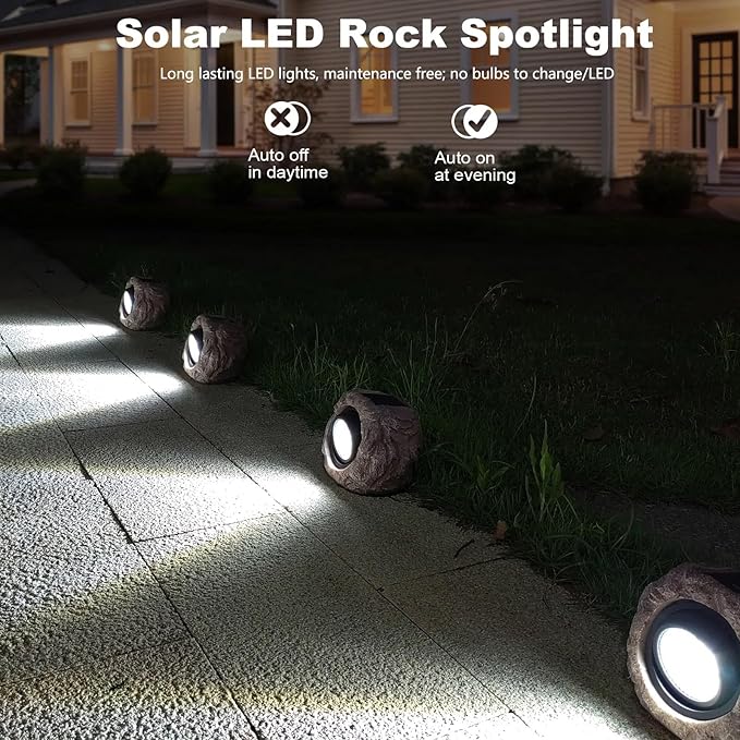 4 Pack Solar Rock Lights Outdoor, Super Bright Solar Garden Stone Spotlight, Led Landscape Lighting for Pathway | Lumora