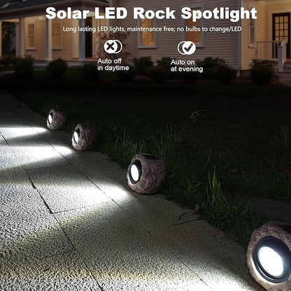 4 Pack Solar Rock Lights Outdoor, Super Bright Solar Garden Stone Spotlight, Led Landscape Lighting for Pathway Lawn Patio Porch Yard Walkway