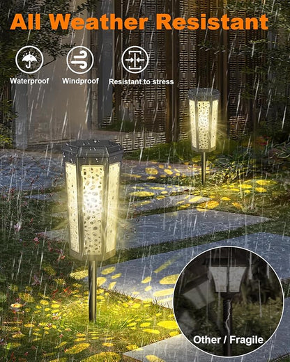 Colored Solar Powered Pathway Landscape Lights Outdoor Warm White & RGB Dusk to Dawn Waterproof for Garden Sideway Outside, Patio, Path, Yard, Walkway, Driveway, 2 Modes 4 Pack Accent Modern Design