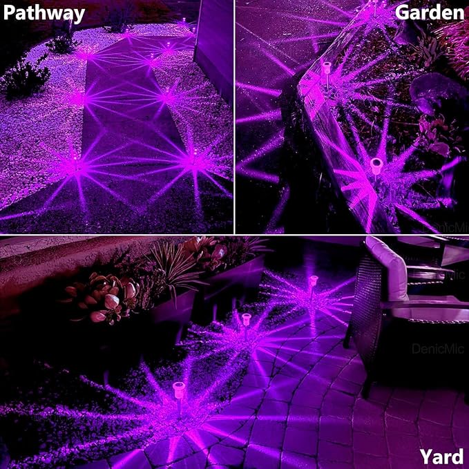 DenicMic Solar Lights Outdoor 10 Pack Waterproof Purple LED Stainless Steel Stake Outside Lights for Yard Pathway | Lumora