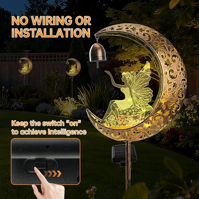 Solar Fairy Moon Figurine Light, Waterproof Garden Stakes Decor Outdoor Yard Decorations for Lawn, Patio,Yard, Pathway,Housewarming Ornament Gifts Ideas for Gardening Mom Grandma