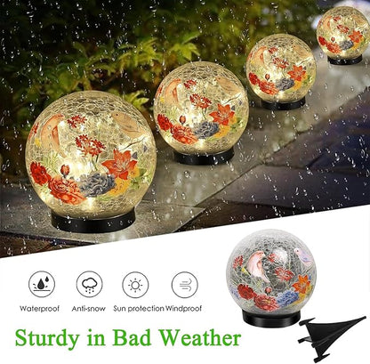 Solar Globe Lights Outdoor Waterproof, Cracked Glass Ball Orb Lights, Waterproof Globes for Garden Pathways, Patio Decor & Backyard Landscaping, Round Ornaments Orbs (Red Flower)