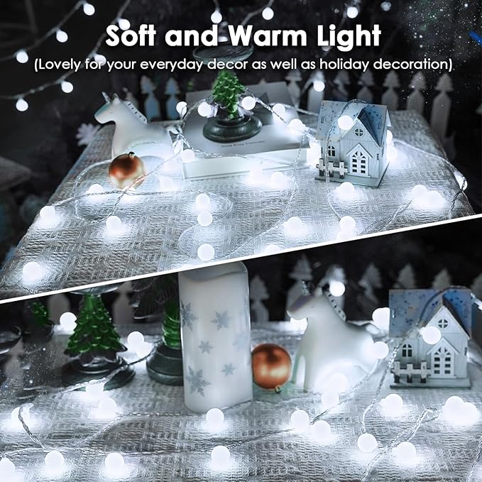 100LED Connectable String Lights Indoor Outdoor for Bedroom, 43ft White Globe Lights Plug in with Remote & Timer, 8 | Lumora