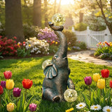 Solar Elephant Statue Outdoor Decor with 15 LED Crackle Ball, Garden Patio Sculpture Light, Waterproof Lucky | Lumora